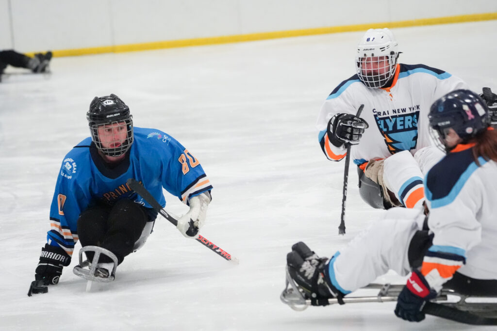 A group of athletes competing in athletic event sports with helmet