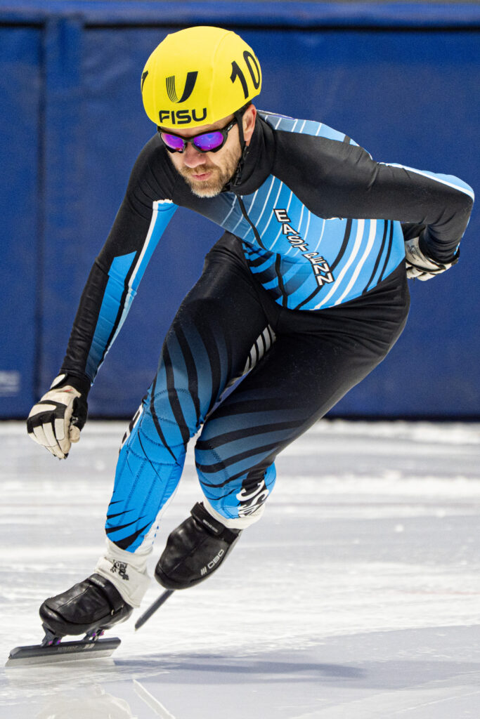 An athlete competing in athletic event sports with helmet