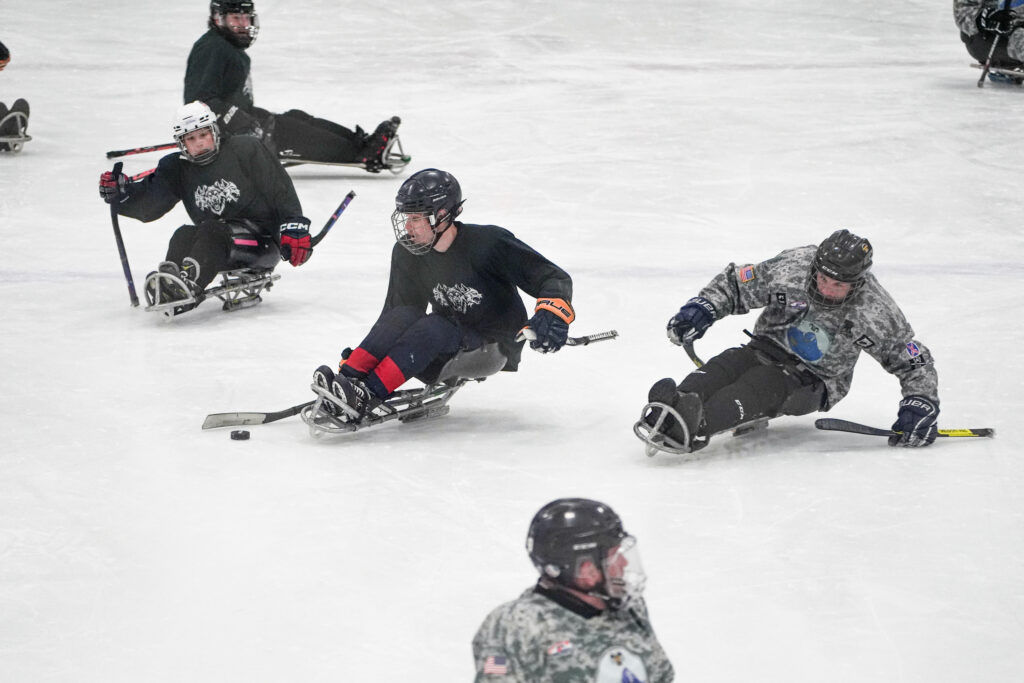 A group of athletes competing in athletic event sports with helmet