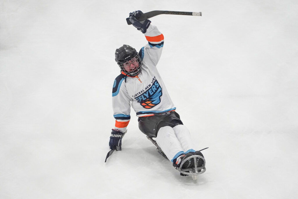 An athlete competing in athletic event sports with helmet