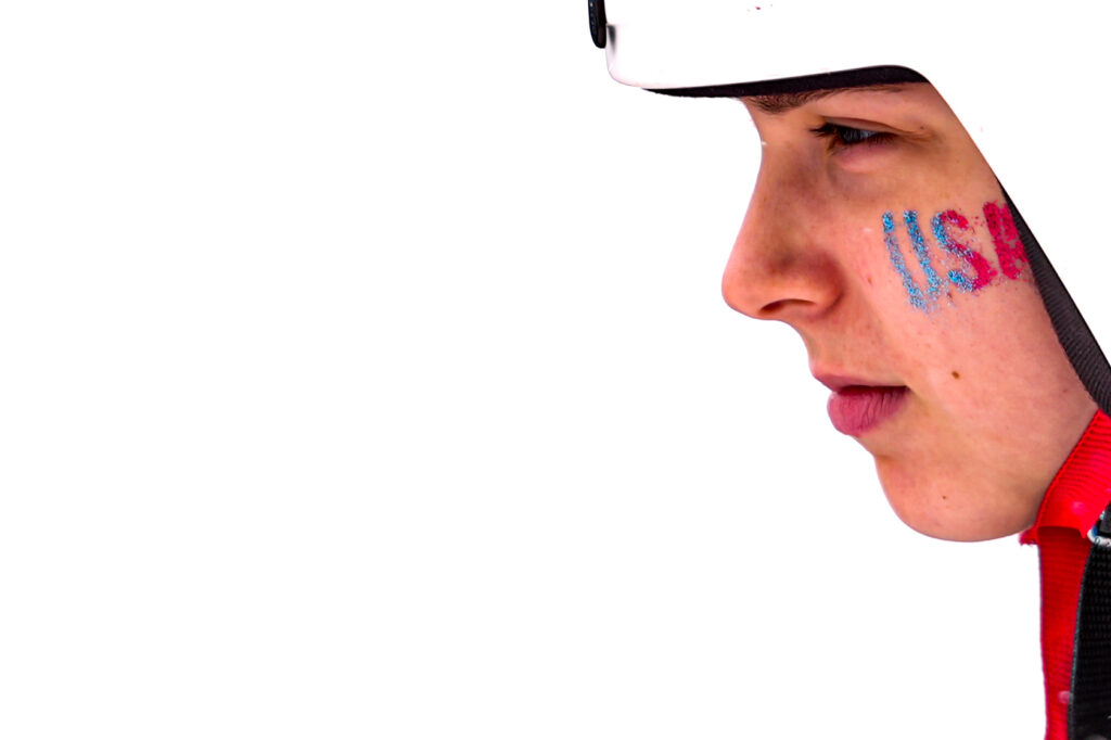 An athlete competing in athletic event sports with helmet