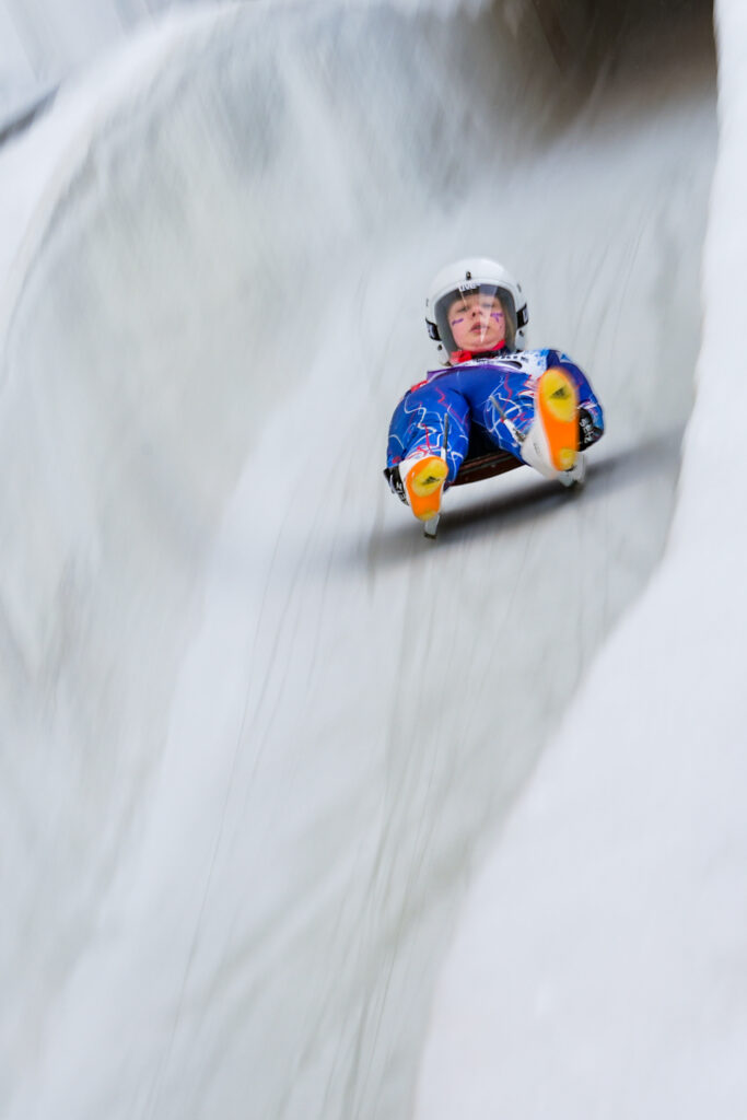 An athlete competing in athletic event sports with helmet