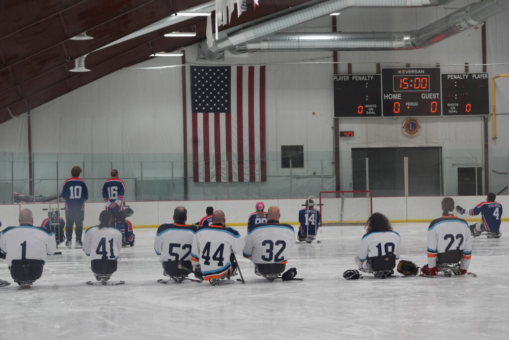 A group of athletes competing in athletic event sports with helmet
