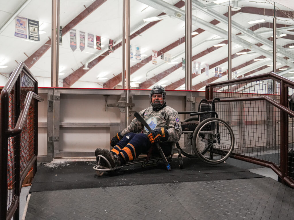 An athlete competing in athletic event sports with helmet