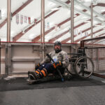 An athlete competing in athletic event sports with helmet