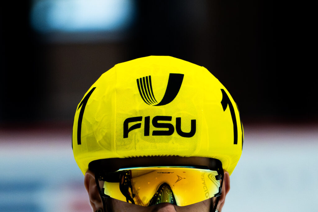 Athletes competing in athletic event sports with helmet