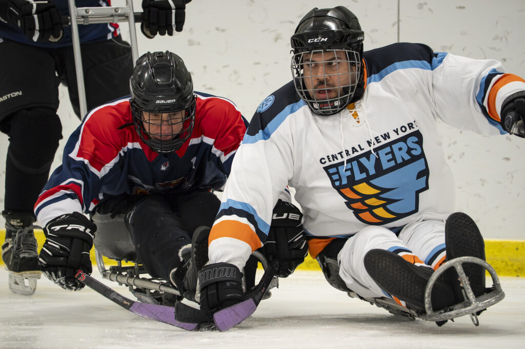 A group of athletes competing in athletic event sports with helmet