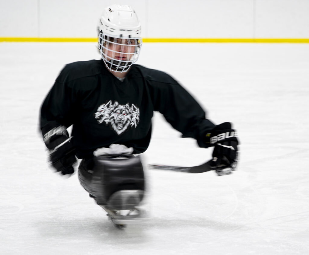 An athlete competing in athletic event sports with helmet