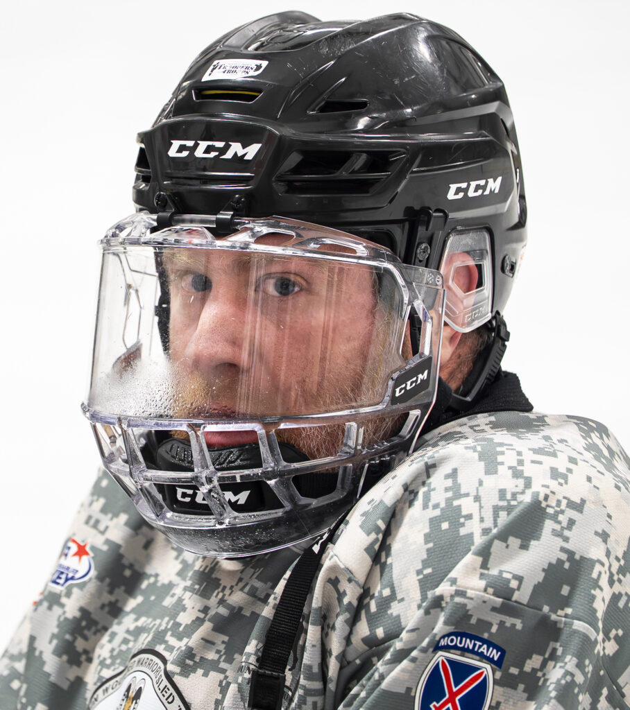 An athlete competing in athletic event sports with helmet