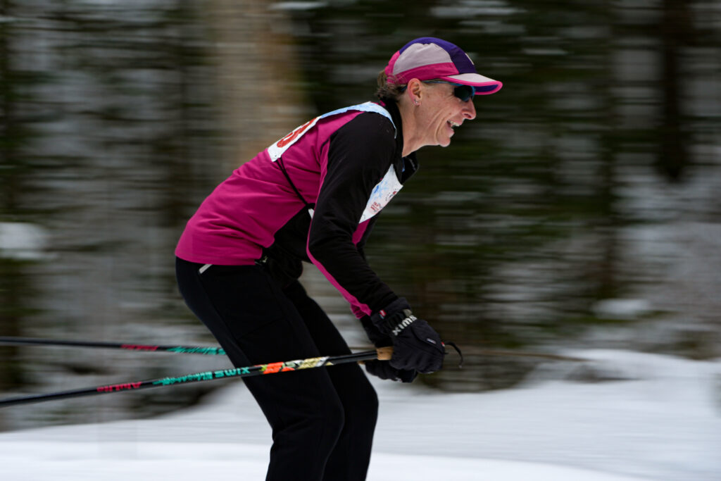 An athlete competing in athletic event sports in the snow