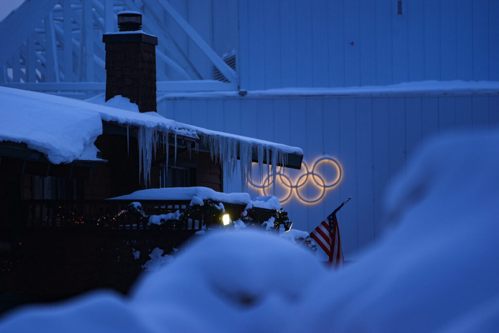 Athletes competing in athletic event sports in the snow