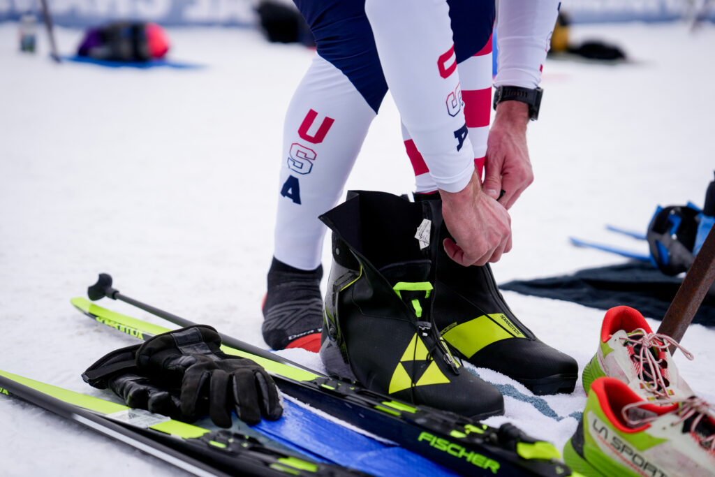 An athlete competing in athletic event sports with helmet outdoors