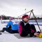 Two athletes competing in athletic event sports