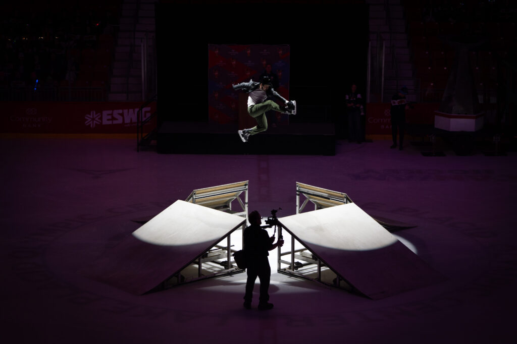 A group of athletes competing in athletic event sports with helmet