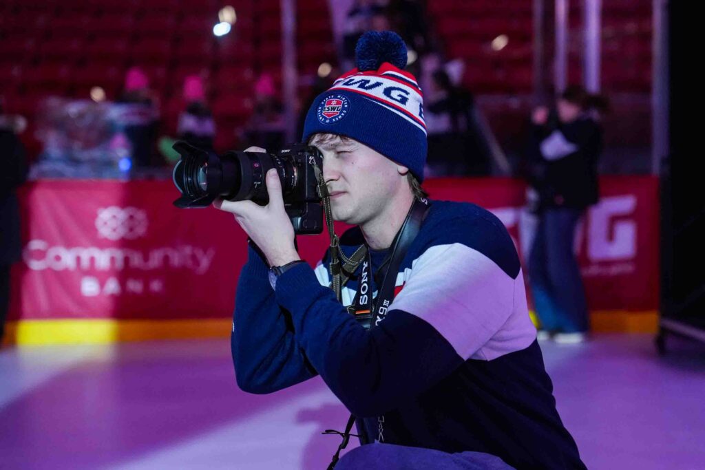 An athlete competing in athletic event sports