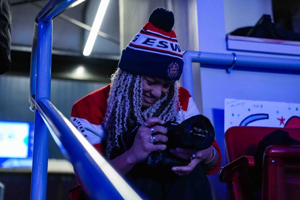 An athlete skating on the rink