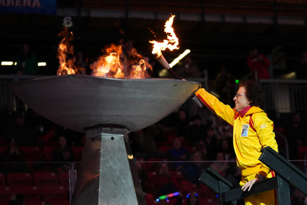 Two athletes competing in athletic event sports