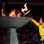 Two athletes competing in athletic event sports