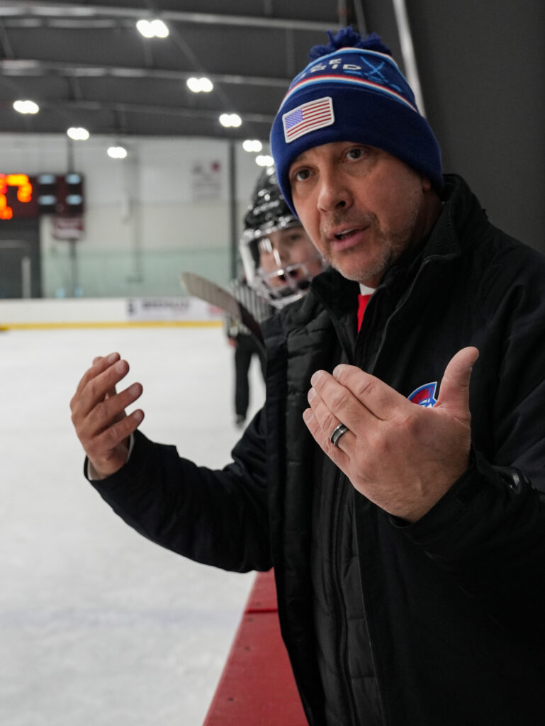 An athlete competing in athletic event sports with helmet