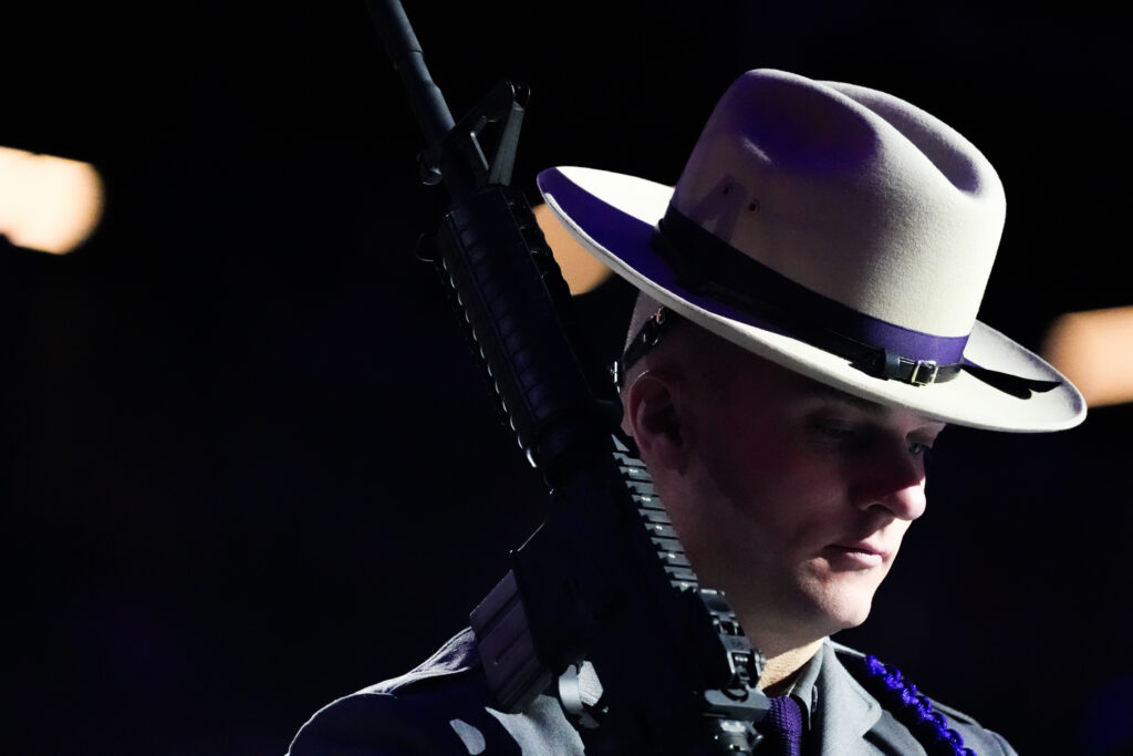 An athlete competing in athletic event sports