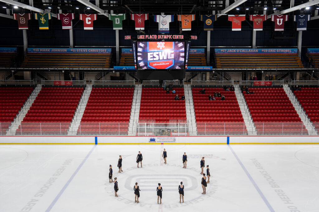 A group of athletes competing in athletic event sports