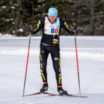 An athlete skiing in the snow