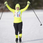 An athlete competing in athletic event sports in the snow